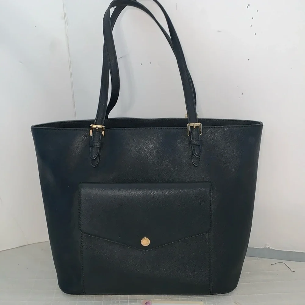 Michael Kors Jet Set Medium Black Saffiano Leather Tote